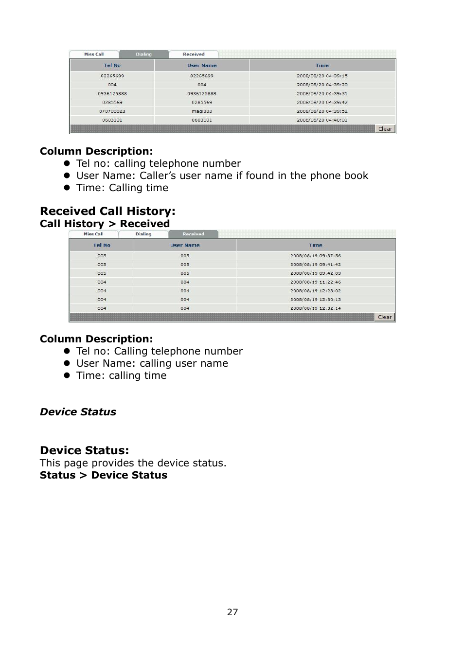Device status | Welltech LP-389 v.1.06 Administrator Guide User Manual | Page 27 / 31