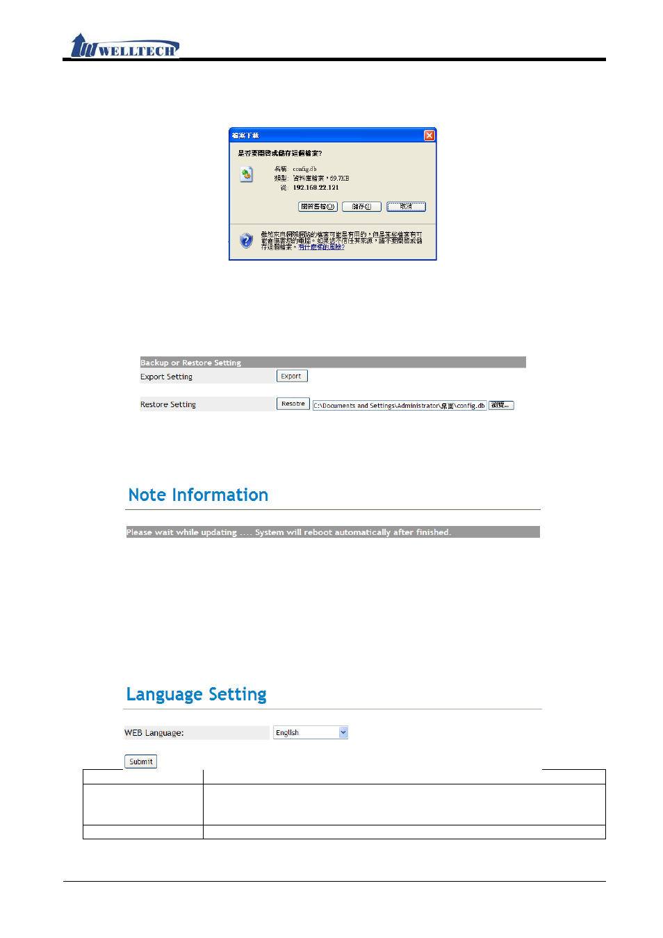 Language, Functions, Instruction | Welltech IP-380 v.1.0 User Manual | Page 101 / 104