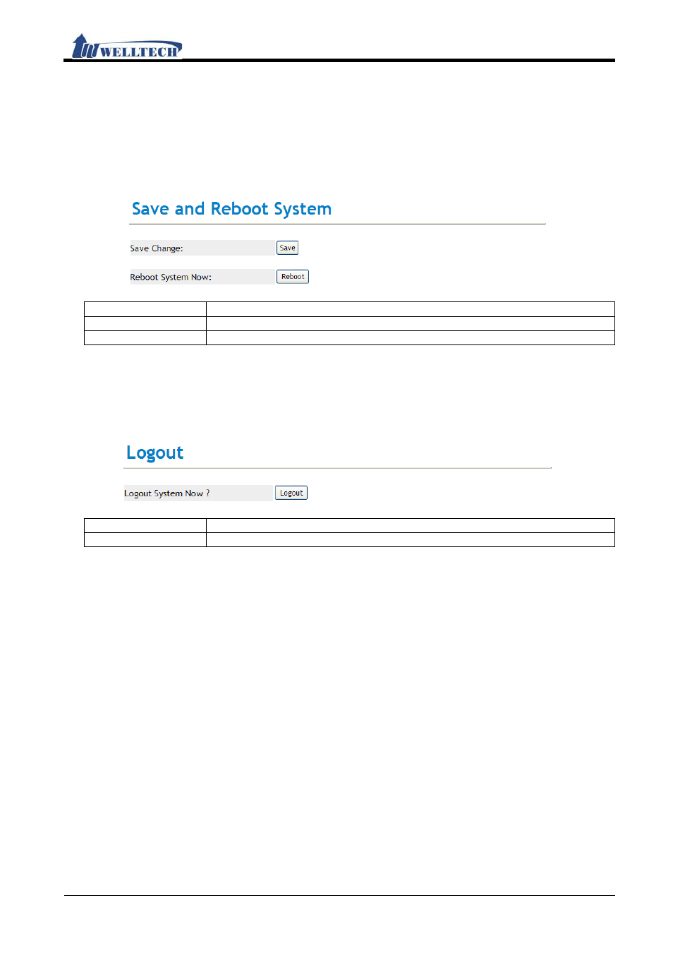 Save & reboot, Functions, Instruction | Logout (logout system) | Welltech IP-380 v.1.0 User Manual | Page 104 / 104
