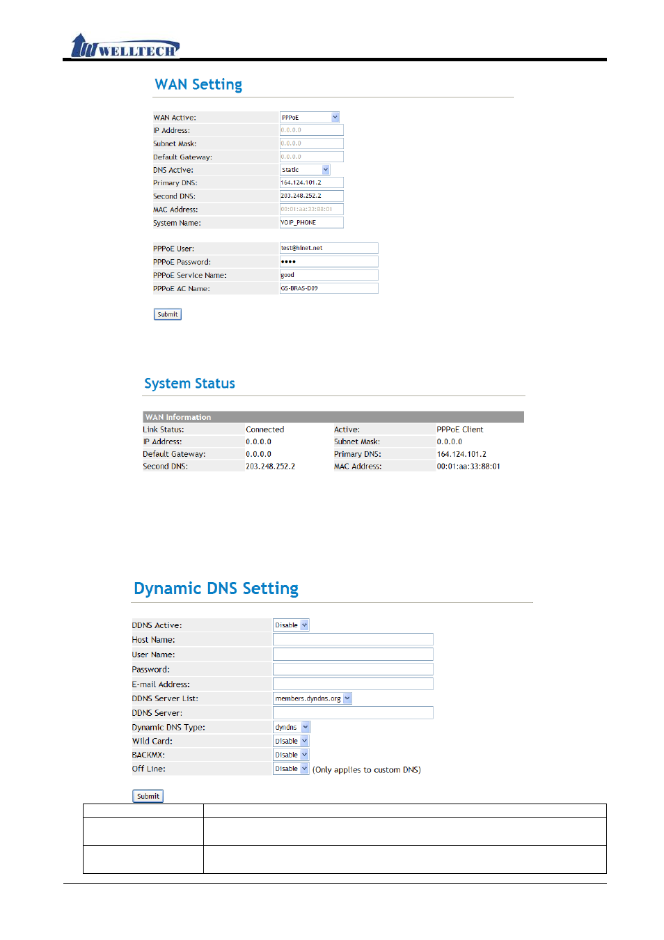 Ddns (dynamic dns settings), Function, Instruction | Welltech IP-380 v.1.0 User Manual | Page 45 / 104