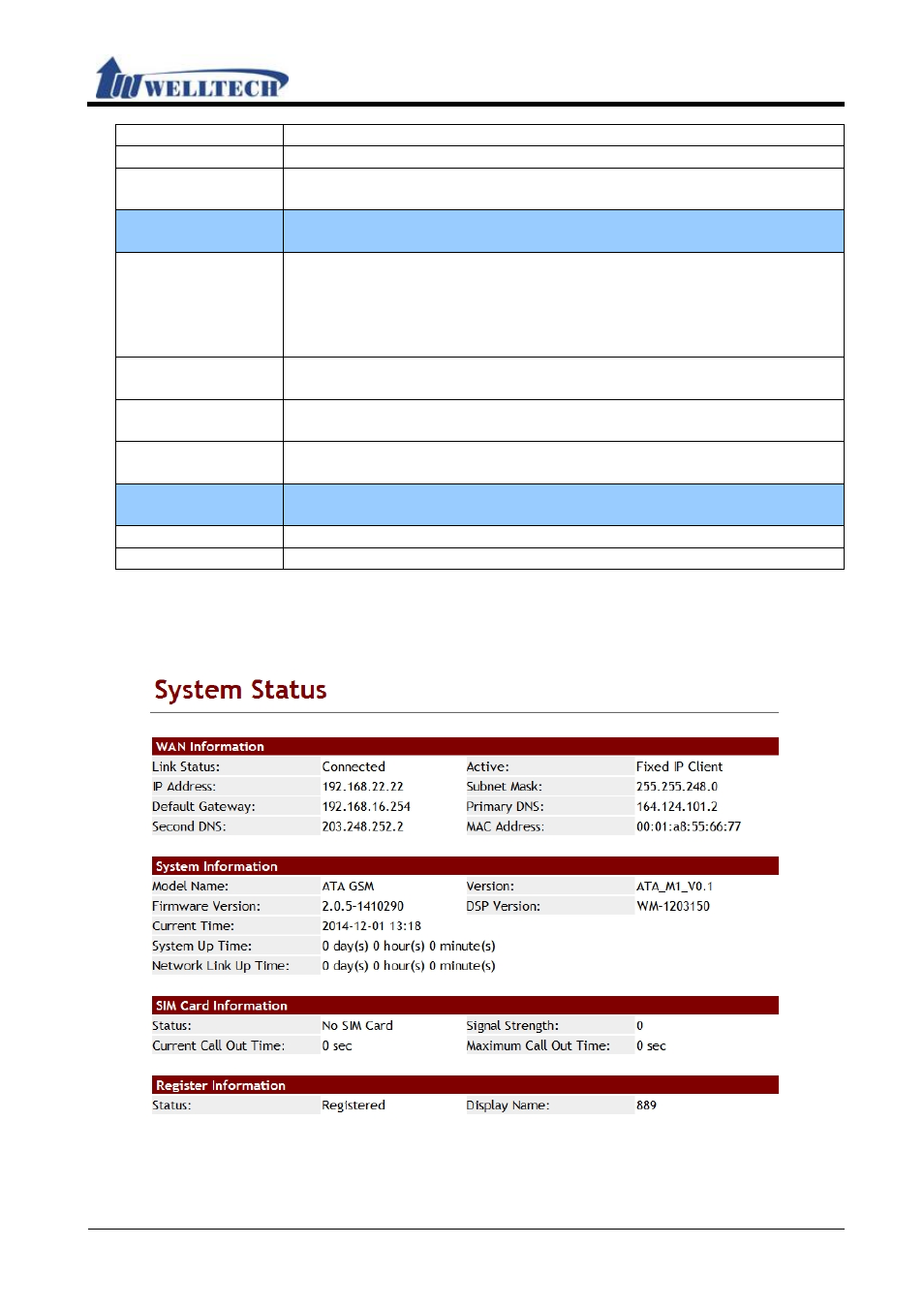 2 system information example | Welltech WellGate M1 User Manual | Page 10 / 58