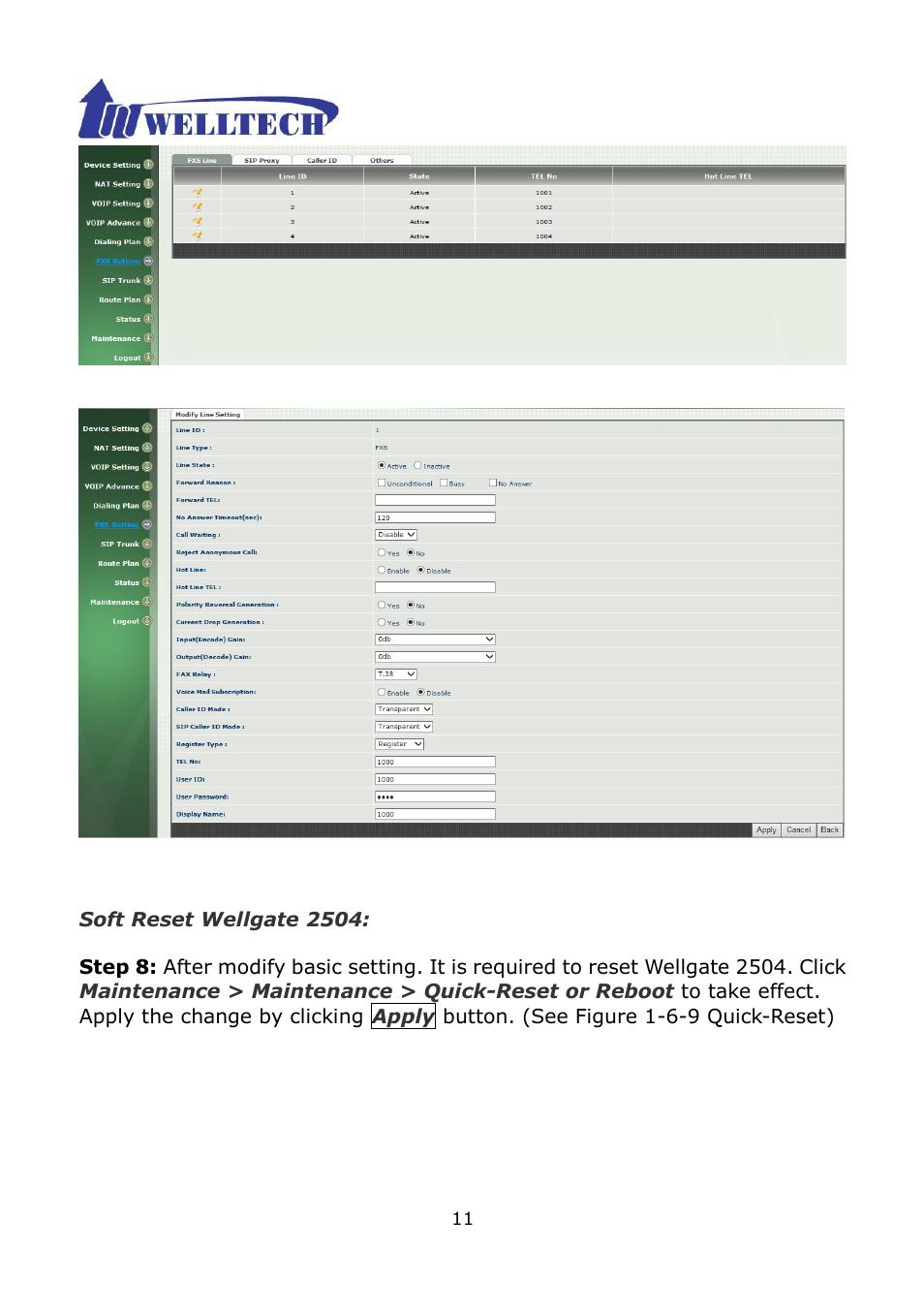 Welltech WG2504 FXS V.4.02 User Manual | Page 11 / 95