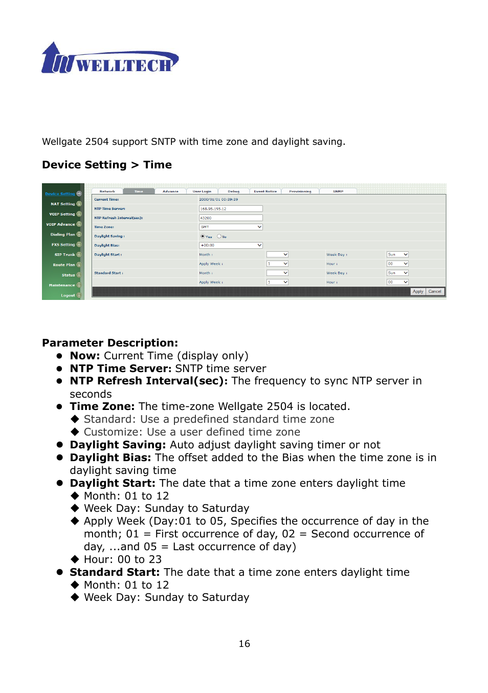 2 device time setting | Welltech WG2504 FXS V.4.02 User Manual | Page 16 / 95