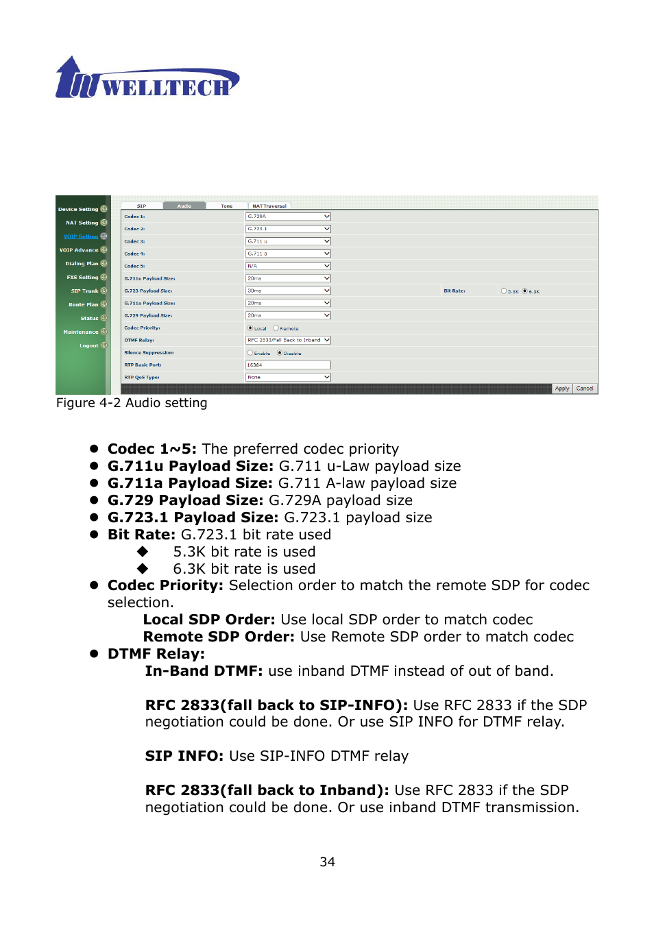 2 audio | Welltech WG2504 FXS V.4.02 User Manual | Page 34 / 95