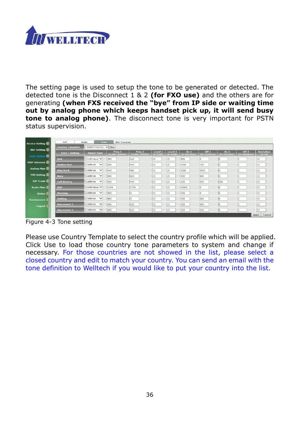 3 tone | Welltech WG2504 FXS V.4.02 User Manual | Page 36 / 95