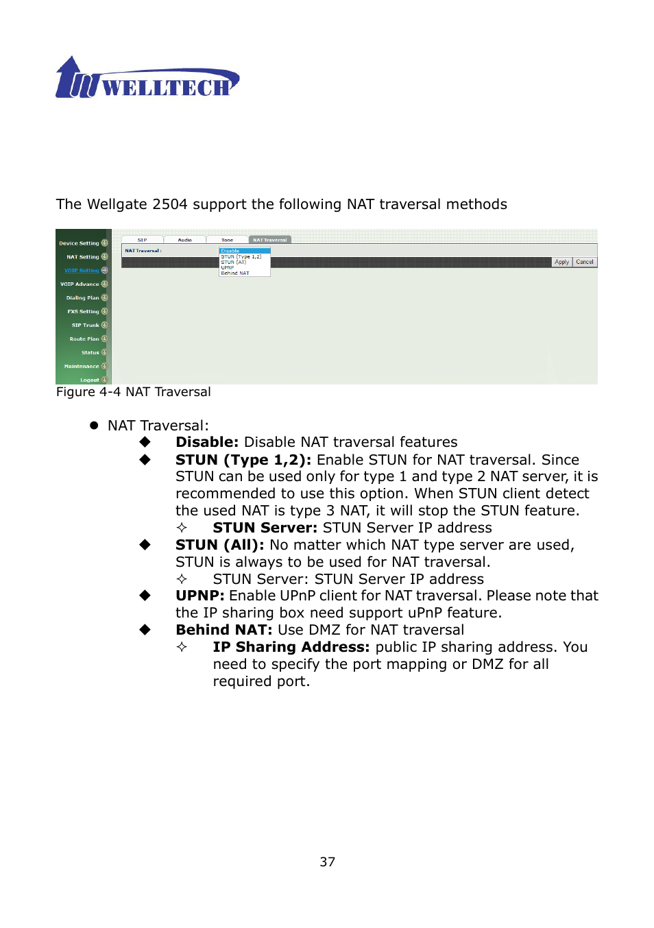 4 nat traversal | Welltech WG2504 FXS V.4.02 User Manual | Page 37 / 95