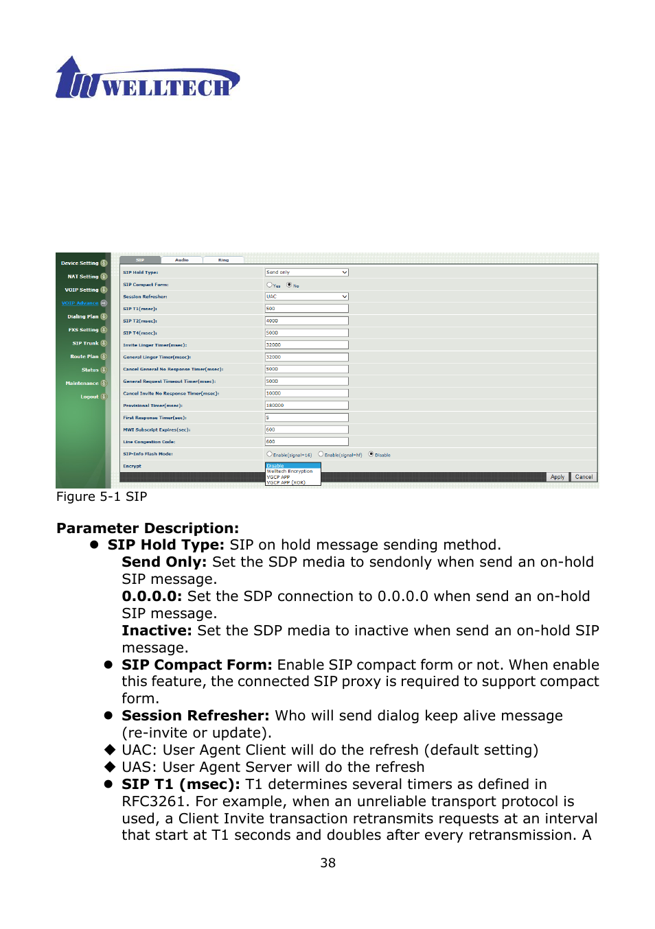Ch5 voip advance, 1 sip, Ch5 voip advance 5-1 sip | Welltech WG2504 FXS V.4.02 User Manual | Page 38 / 95