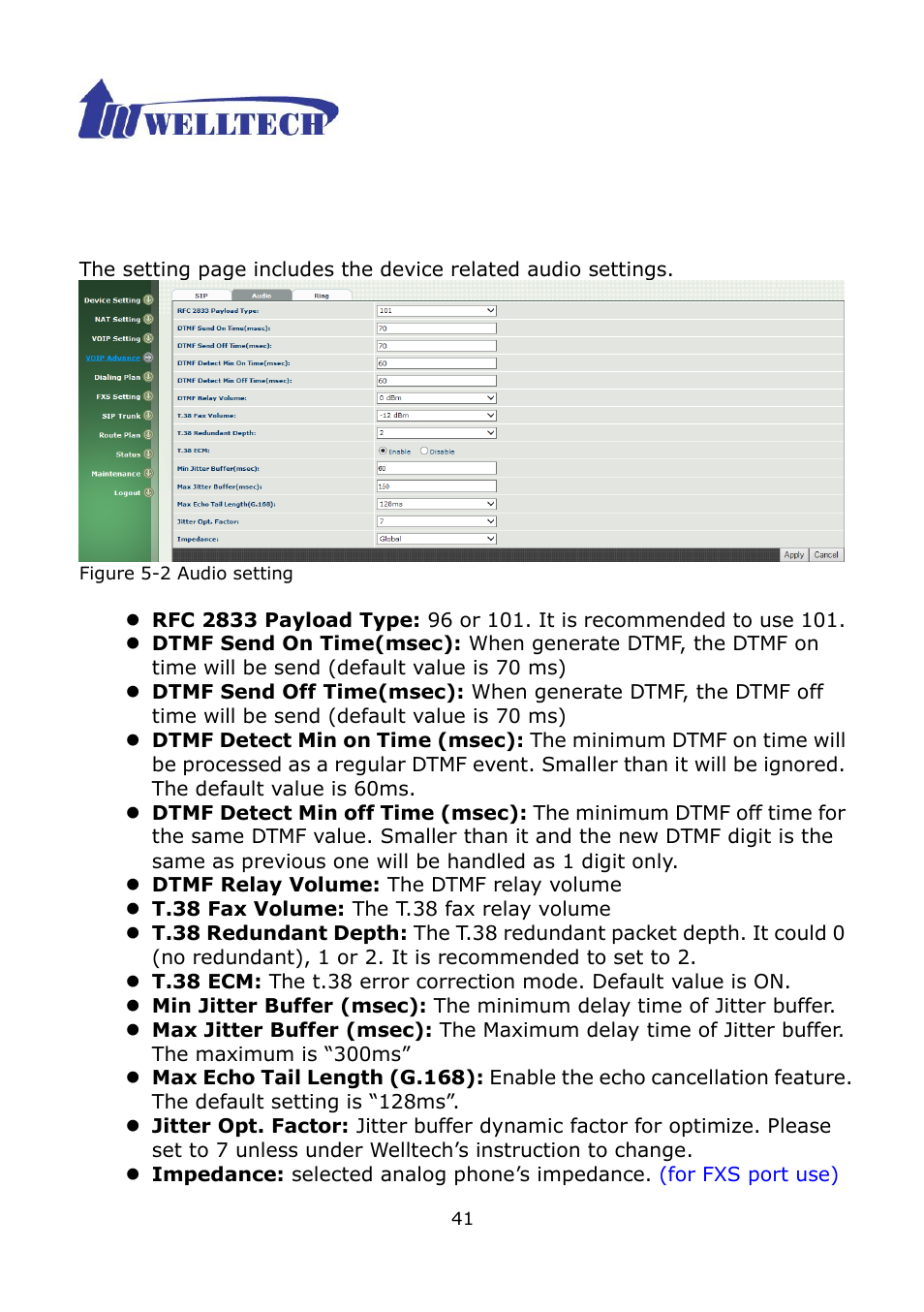 2 audio | Welltech WG2504 FXS V.4.02 User Manual | Page 41 / 95