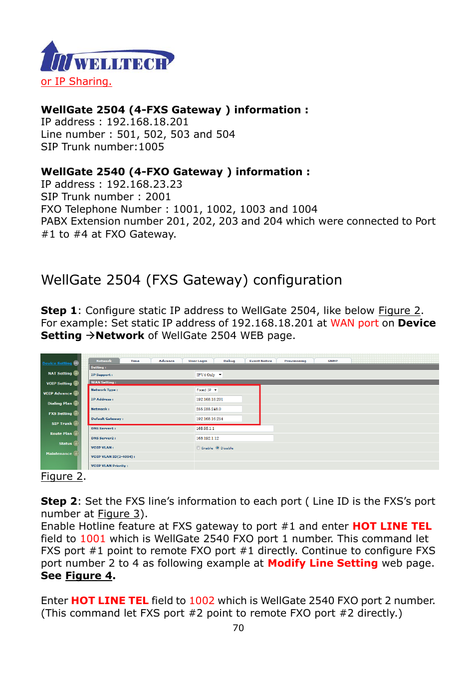 Wellgate 2504 (fxs gateway) configuration | Welltech WG2504 FXS V.4.02 User Manual | Page 70 / 95