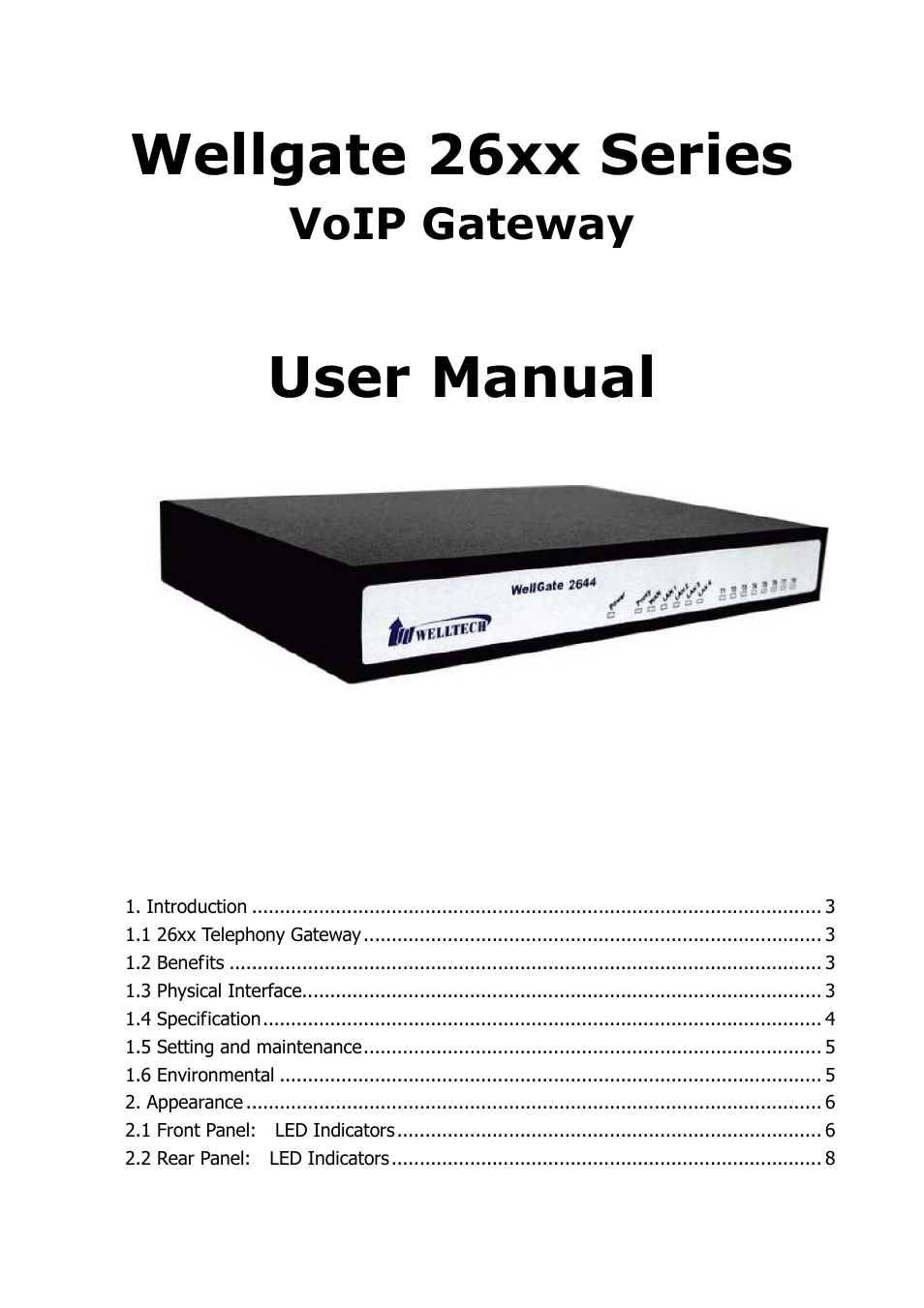 Welltech WG26xx Series V.1.08a User Manual | 95 pages