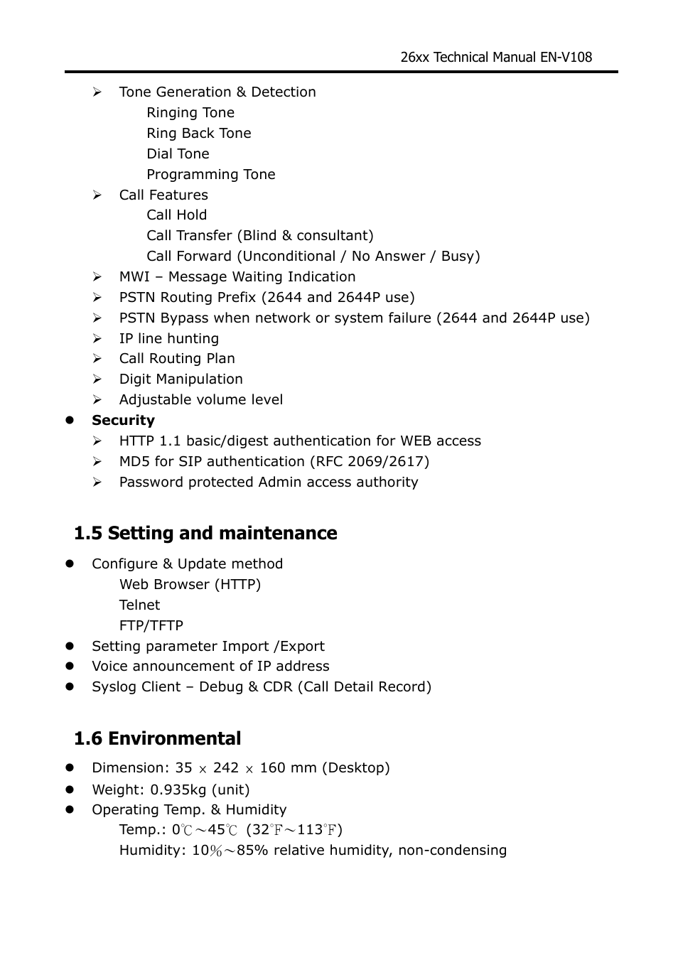 5 setting and maintenance, 6 environmental | Welltech WG26xx Series V.1.08a User Manual | Page 6 / 95