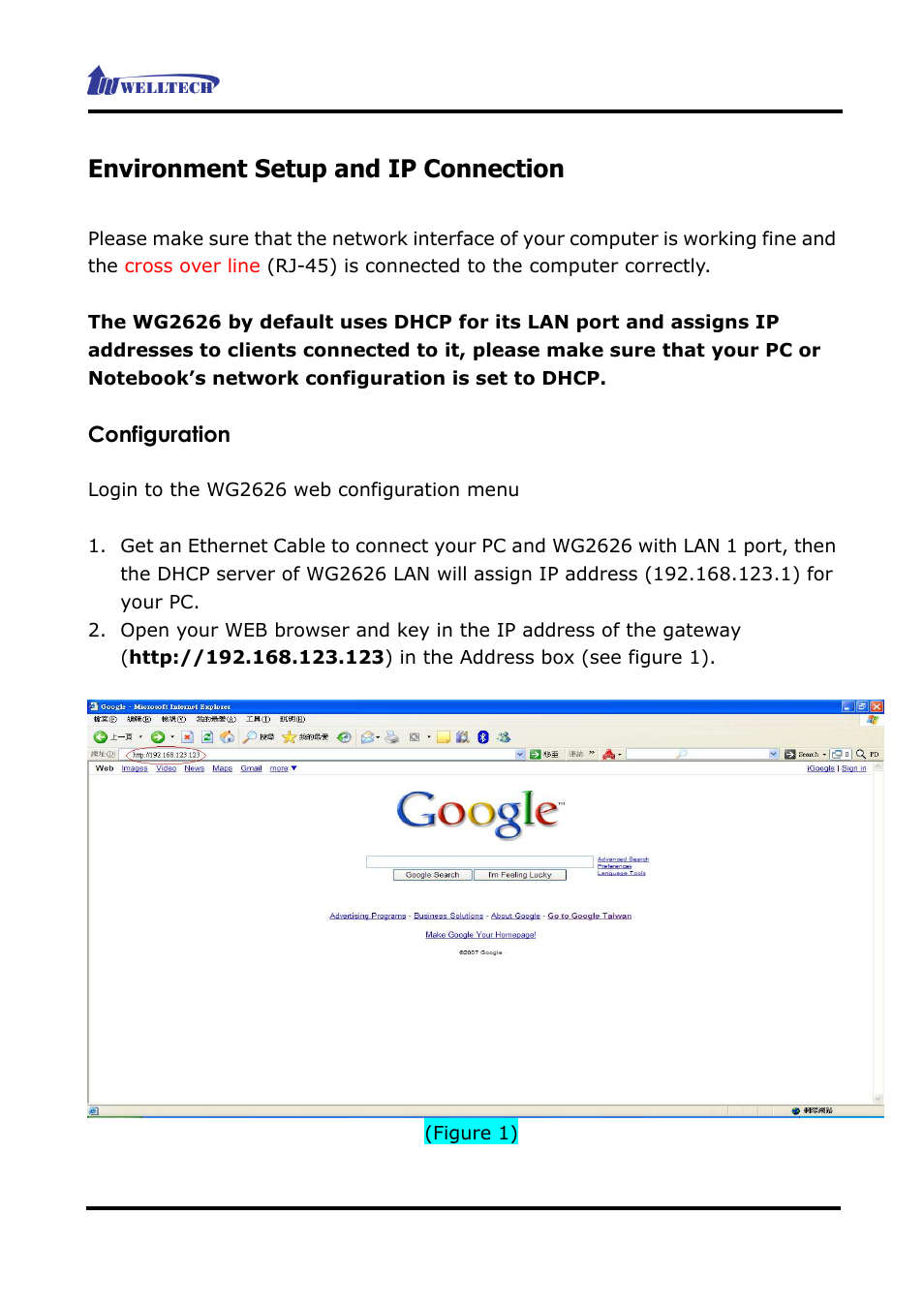 Environment setup and ip connection | Welltech WG2626 V.2.0 User Manual | Page 7 / 33