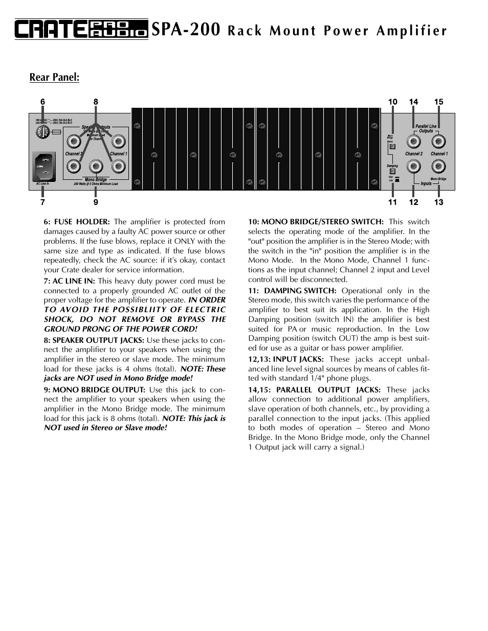Spa-200 | Crate Amplifiers SPA-200 User Manual | Page 3 / 4