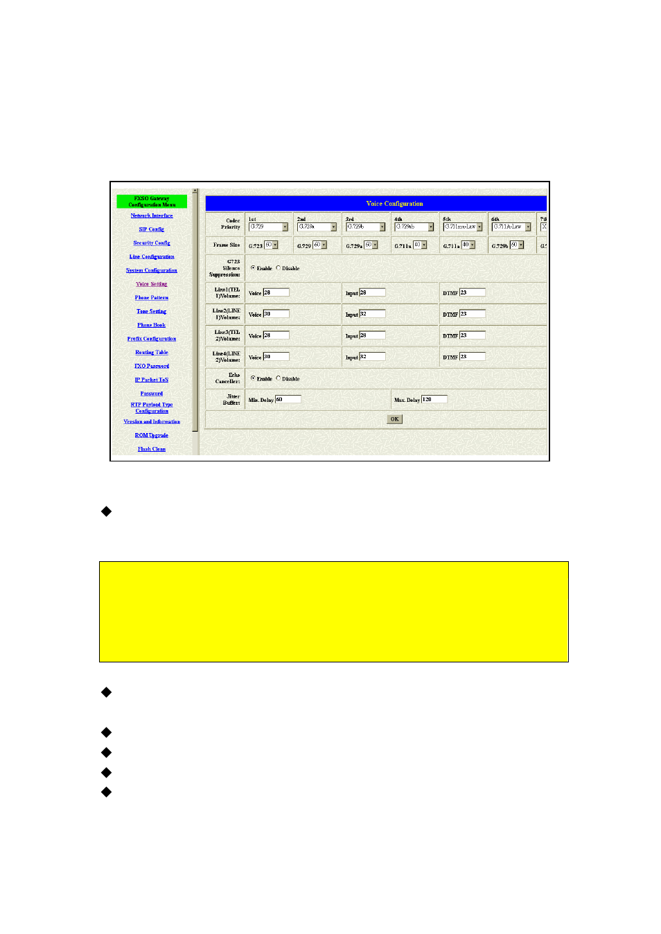6 voice setting | Welltech FXSO Gateway In SIP V.1.2 User Manual | Page 34 / 100