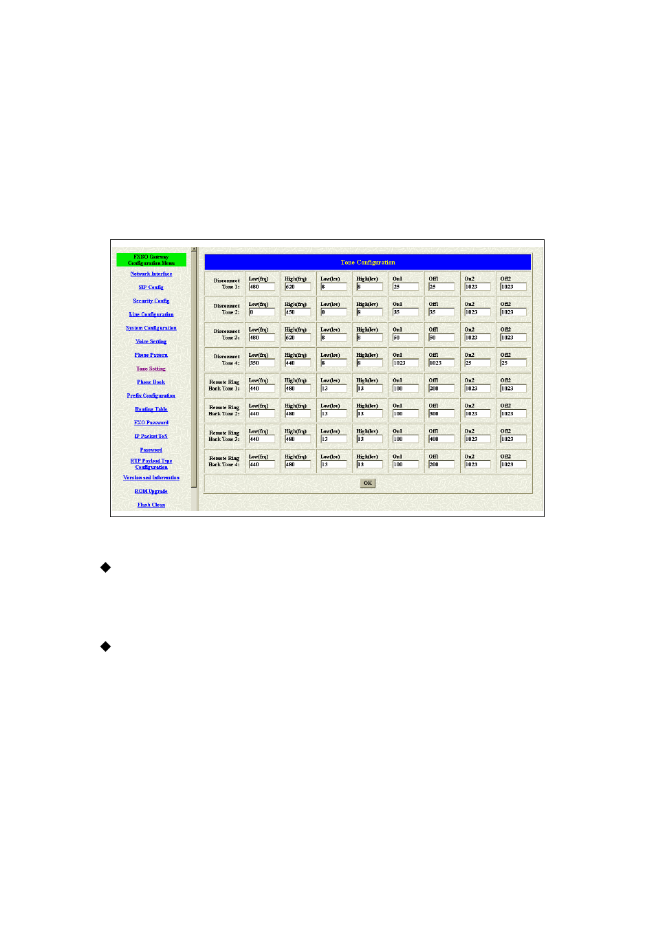 8 tone setting | Welltech FXSO Gateway In SIP V.1.2 User Manual | Page 37 / 100