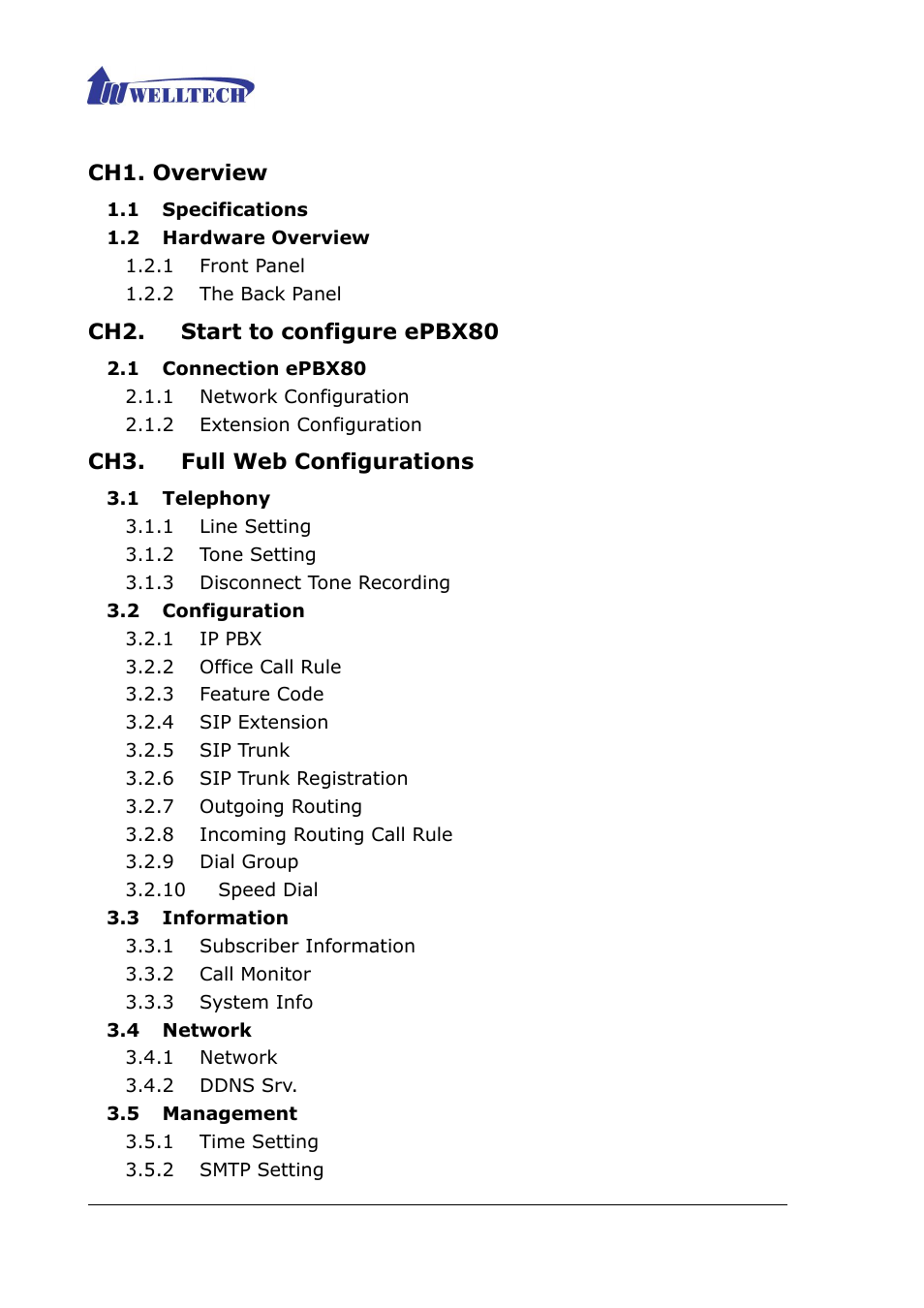 Welltech ePBX80 V.1.1 User Manual | Page 2 / 129