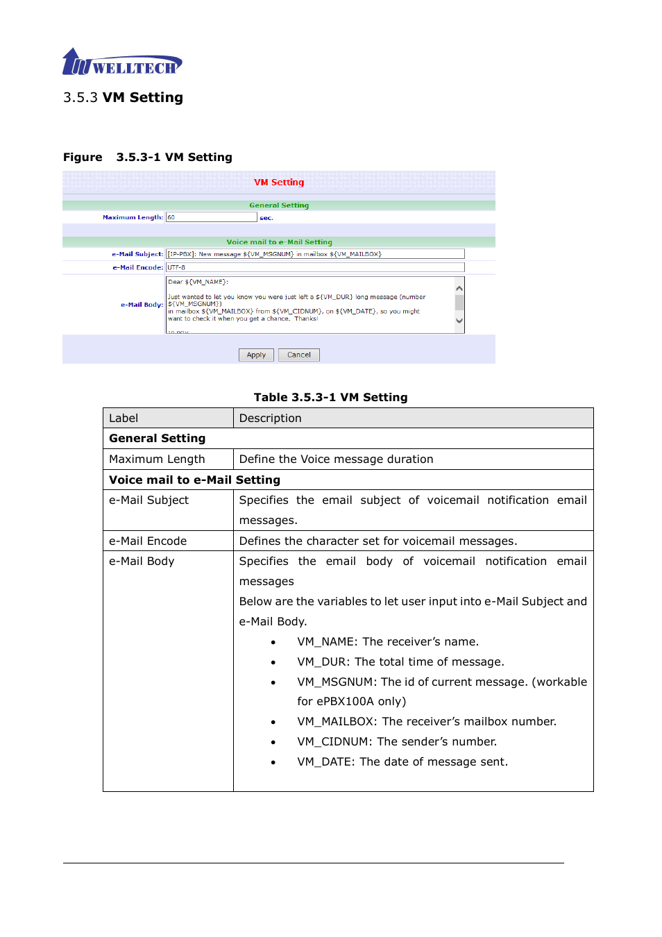 3 vm setting | Welltech ePBX80 V.1.1 User Manual | Page 84 / 129