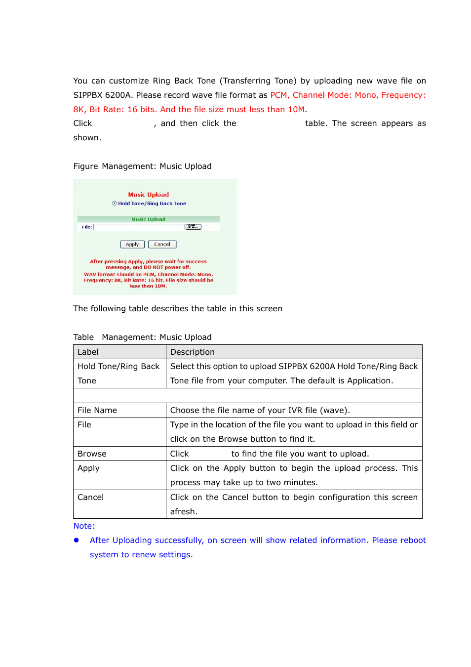 6 music upload | Welltech SIPPBX 6200A User Manual | Page 95 / 132