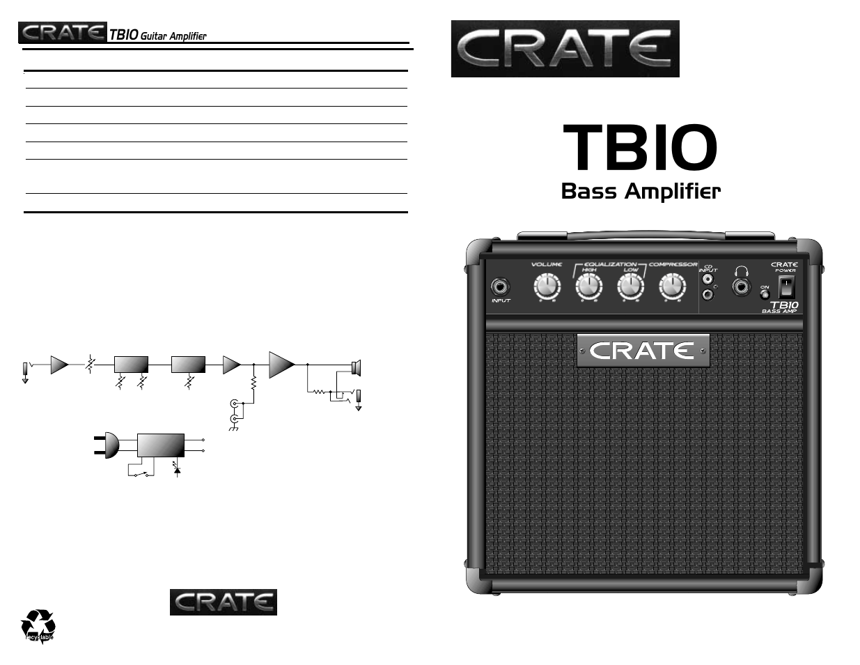 Crate Amplifiers TB10 User Manual | 2 pages