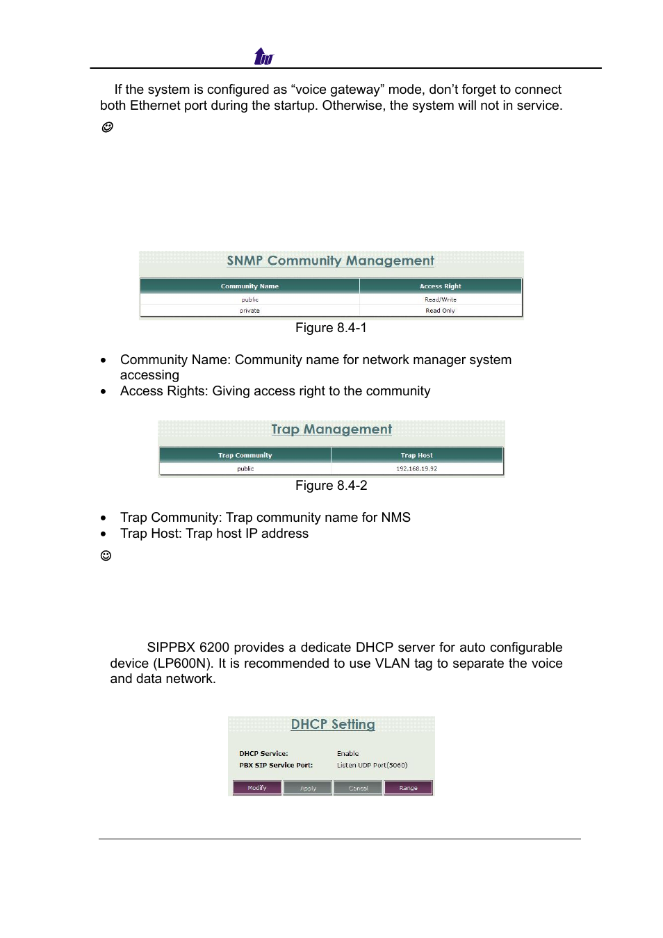 Snmp, Dhcp | Welltech SIPPBX 6200 V.3.1.0 User Manual | Page 154 / 225