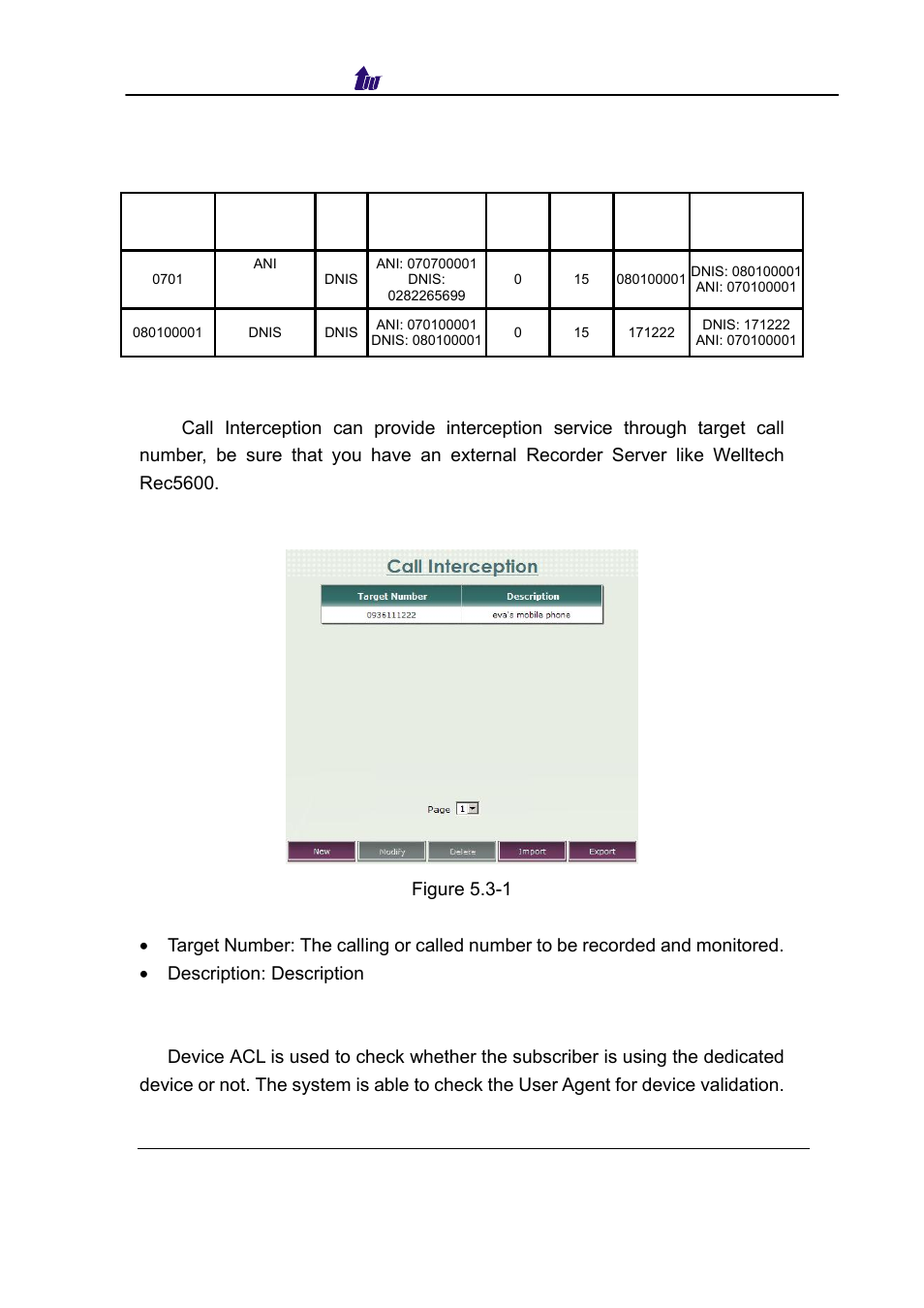 Call interception, Device acl, Nterception | Evice | Welltech SIPPBX 6200 V.3.1.0 User Manual | Page 58 / 225