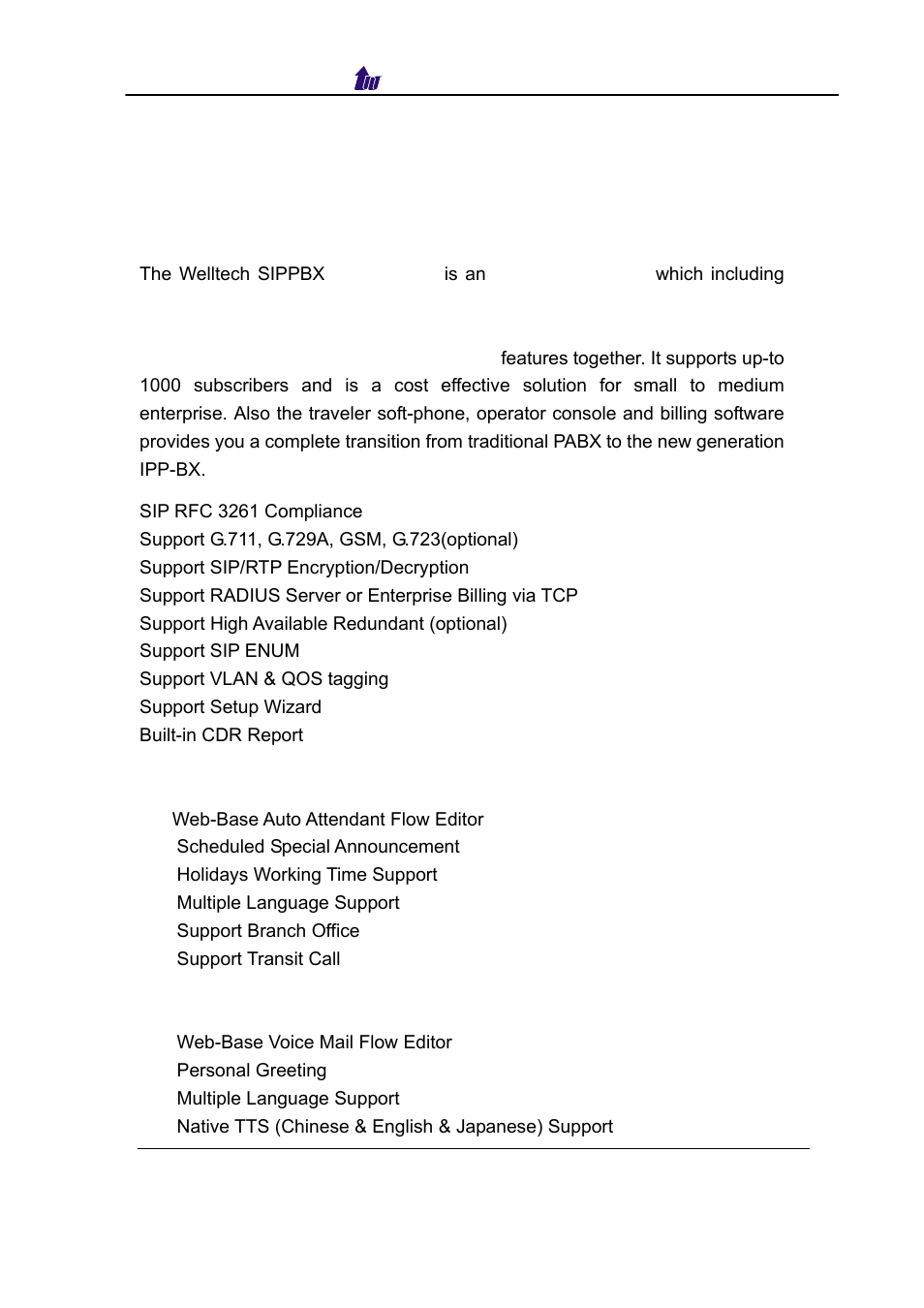 Chapter 1 sippbx 6200 series introduction | Welltech SIPPBX 6200 V.3.1.0 User Manual | Page 6 / 225