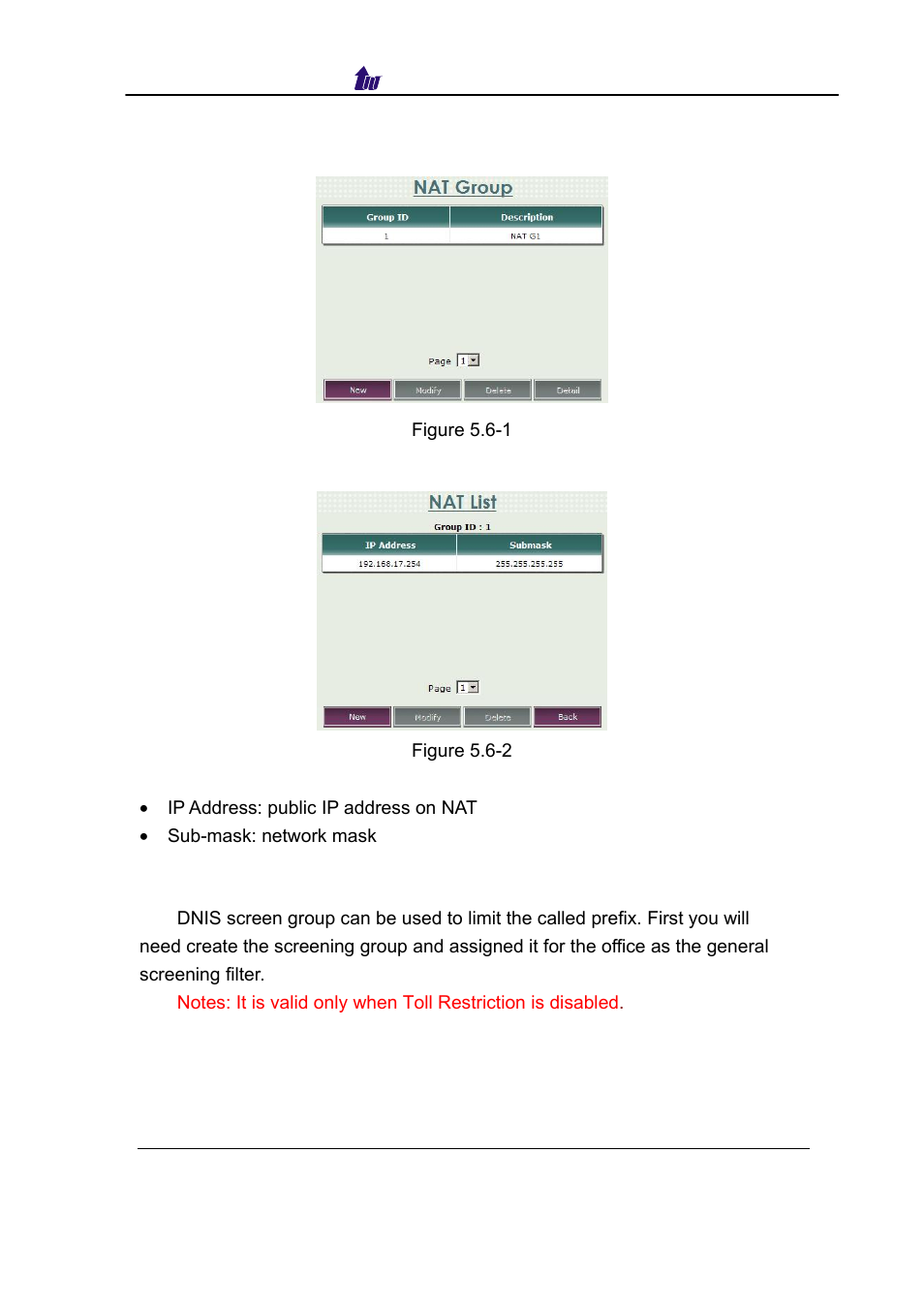 Dnis screening group, Dnis, Creening | Roup | Welltech SIPPBX 6200 V.3.1.0 User Manual | Page 61 / 225