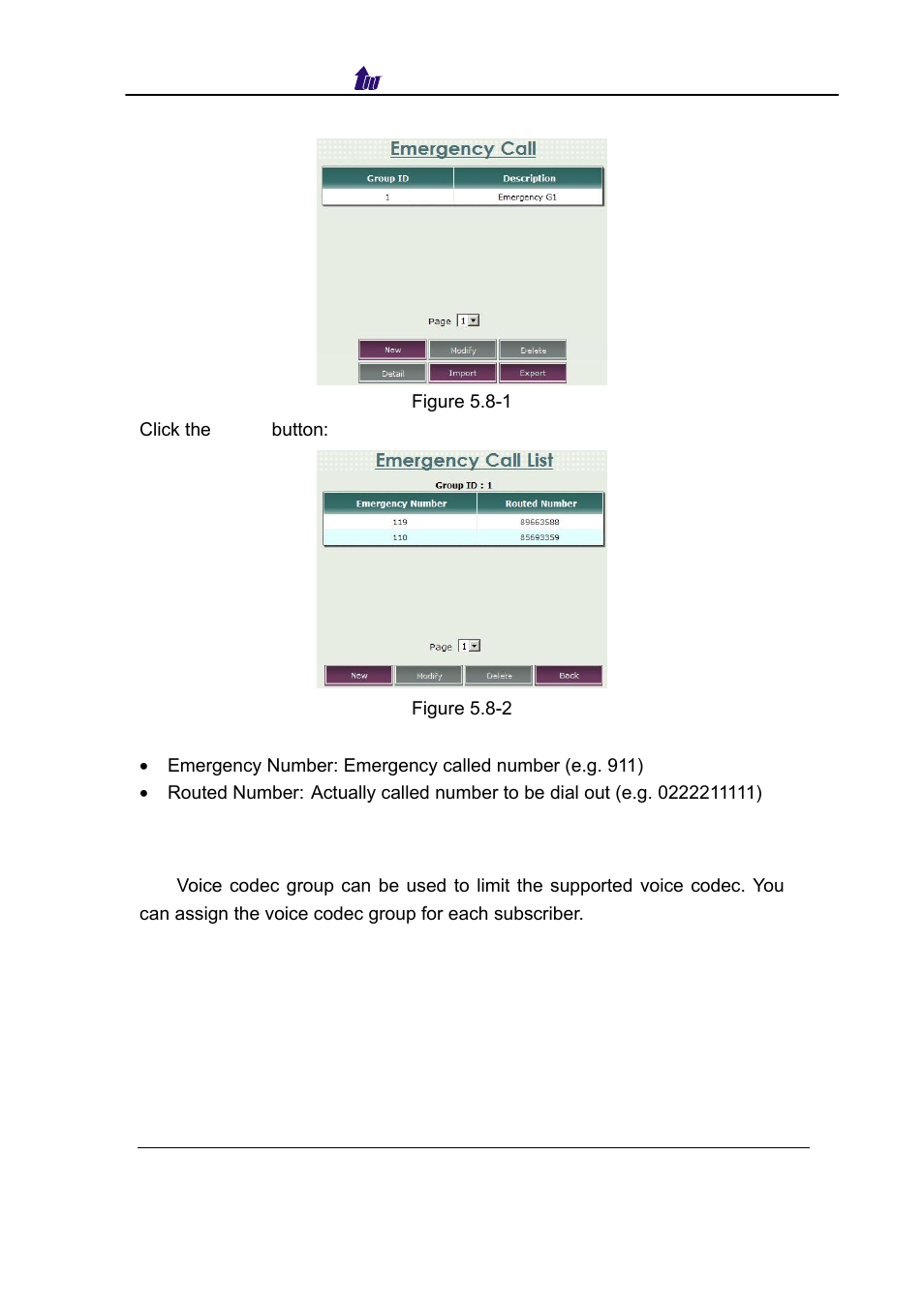 Voice codec group, Oice, Odec | Roup | Welltech SIPPBX 6200 V.3.1.0 User Manual | Page 63 / 225