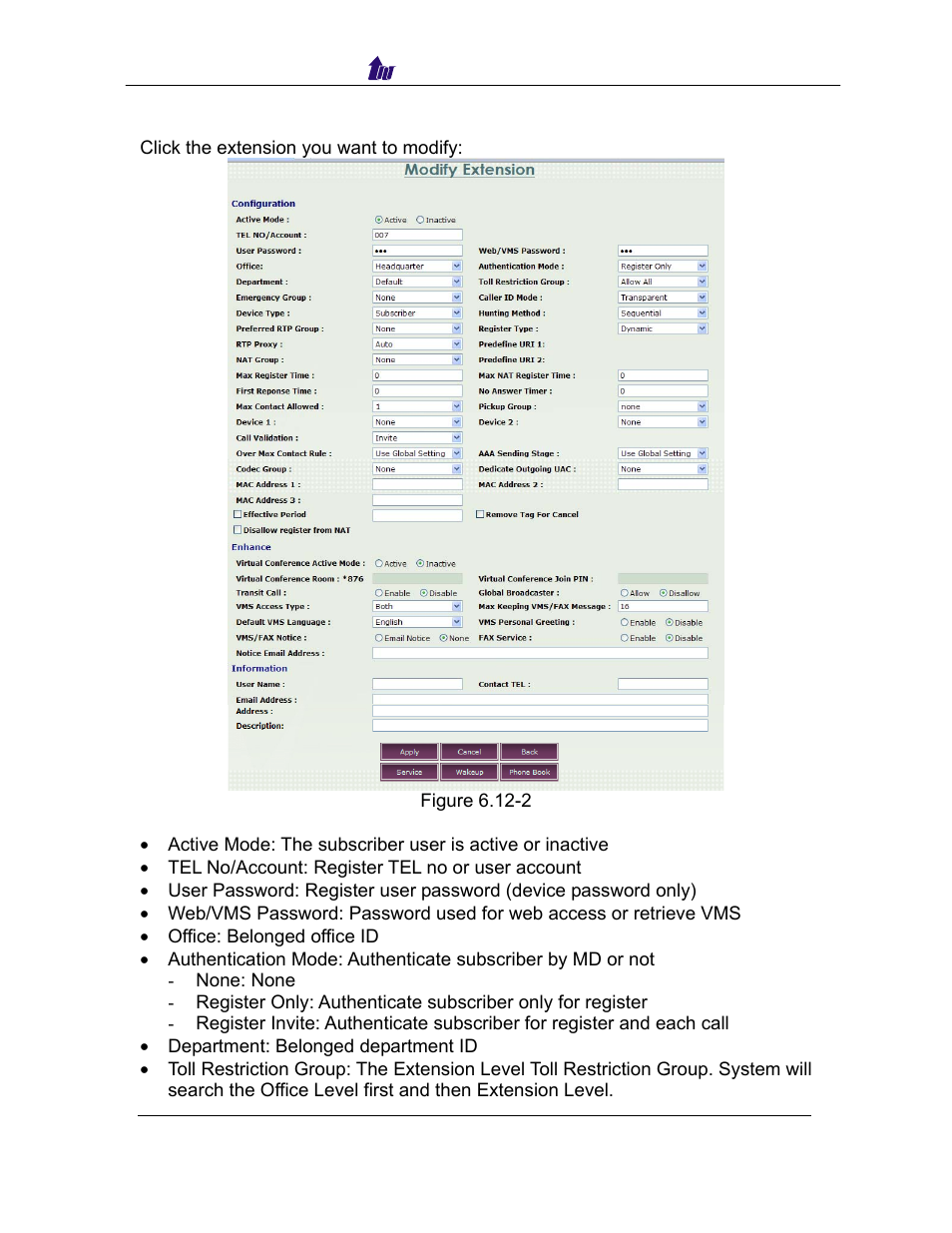 Modify | Welltech SIPPBX 6200 V.3.1.0 User Manual | Page 88 / 225