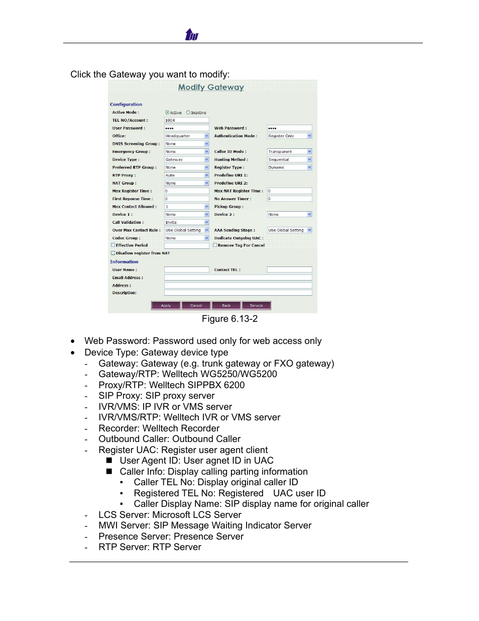 Modify | Welltech SIPPBX 6200 V.3.1.0 User Manual | Page 98 / 225