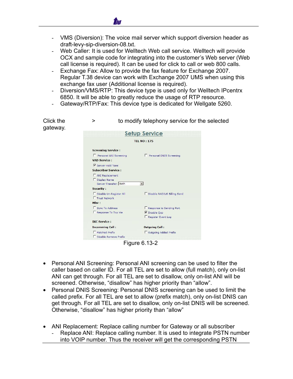 Service | Welltech SIPPBX 6200 V.3.1.0 User Manual | Page 99 / 225