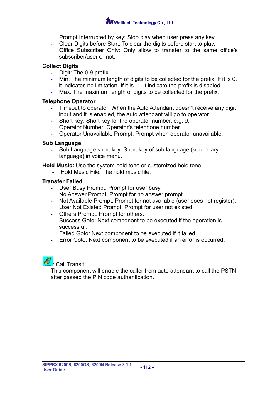 Welltech SIPPBX 6200 V.3.1.1 User Manual | Page 112 / 214