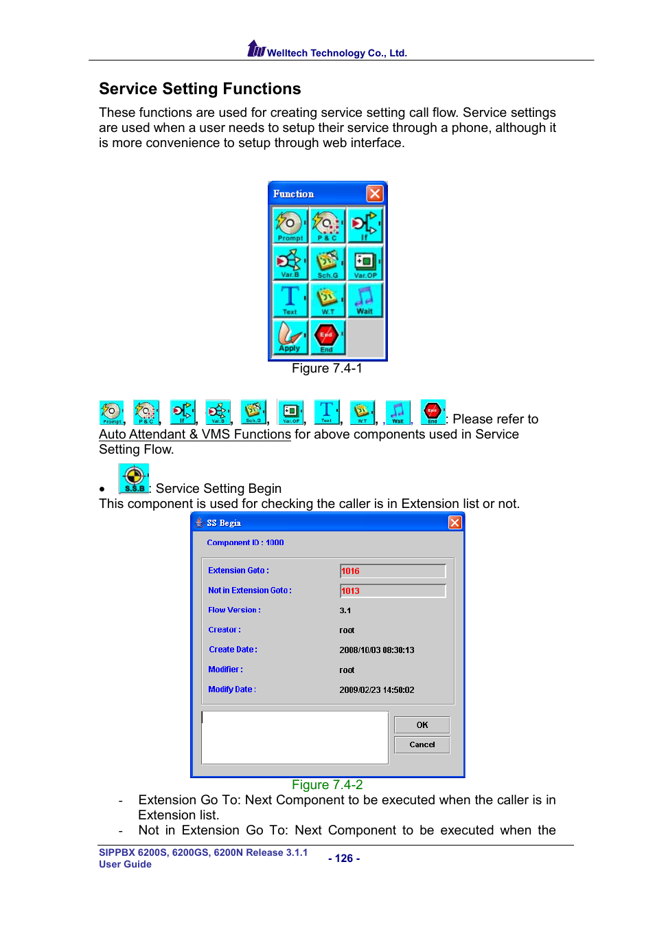 Service setting functions, Ervice, Etting | Unctions | Welltech SIPPBX 6200 V.3.1.1 User Manual | Page 126 / 214