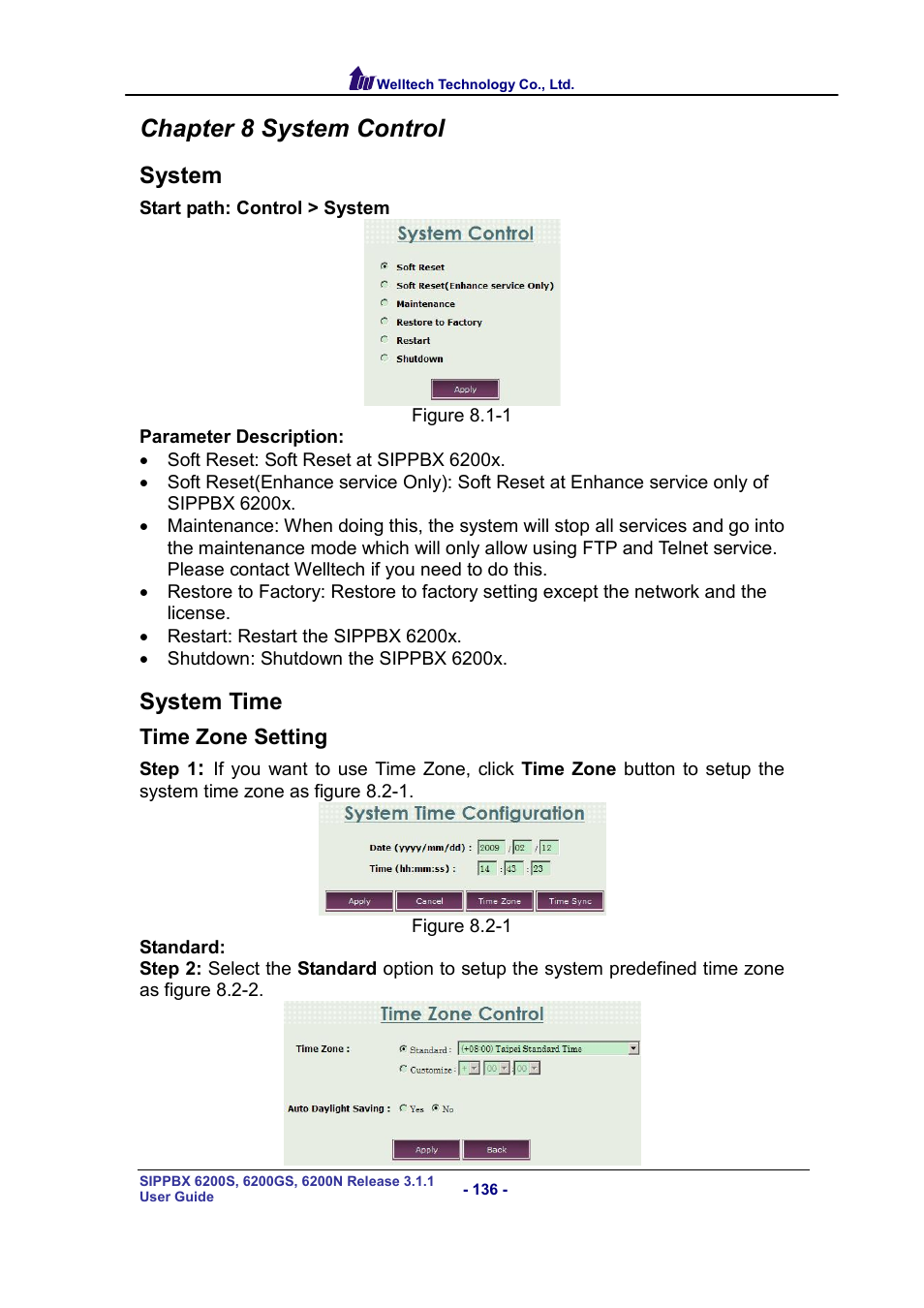 System, System time, Ystem | Chapter 8 system control | Welltech SIPPBX 6200 V.3.1.1 User Manual | Page 136 / 214