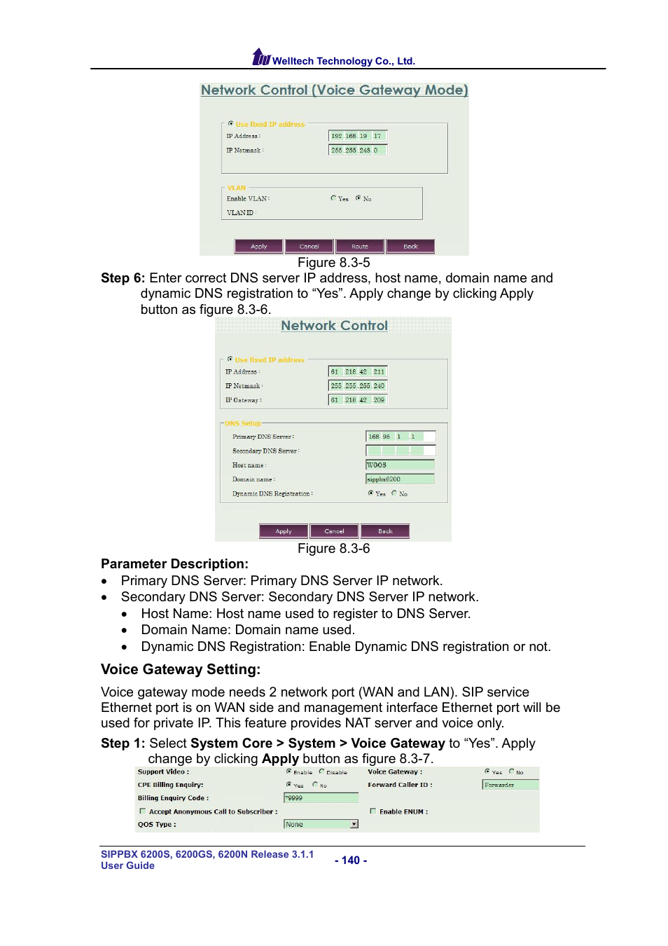 Voice gateway setting | Welltech SIPPBX 6200 V.3.1.1 User Manual | Page 140 / 214