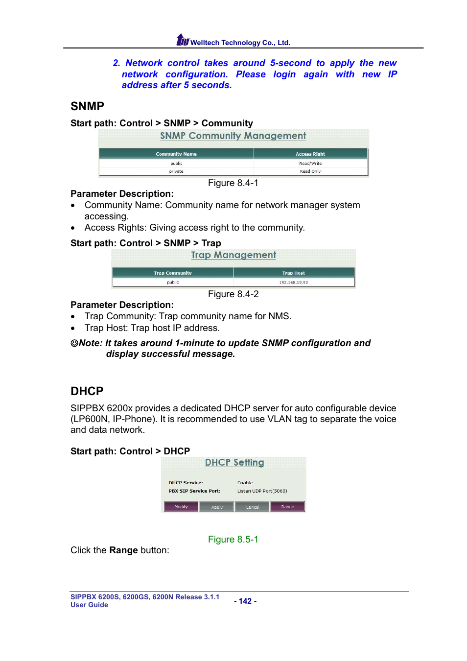Snmp, Dhcp | Welltech SIPPBX 6200 V.3.1.1 User Manual | Page 142 / 214