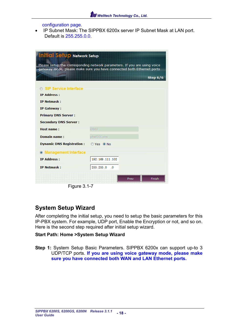 System setup wizard, Ystem, Etup | Izard | Welltech SIPPBX 6200 V.3.1.1 User Manual | Page 18 / 214