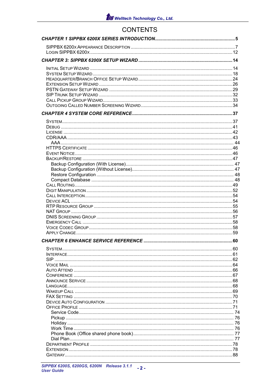 Welltech SIPPBX 6200 V.3.1.1 User Manual | Page 2 / 214