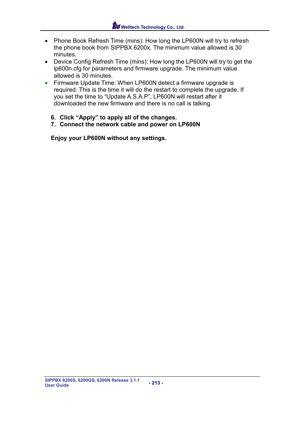 Welltech SIPPBX 6200 V.3.1.1 User Manual | Page 213 / 214