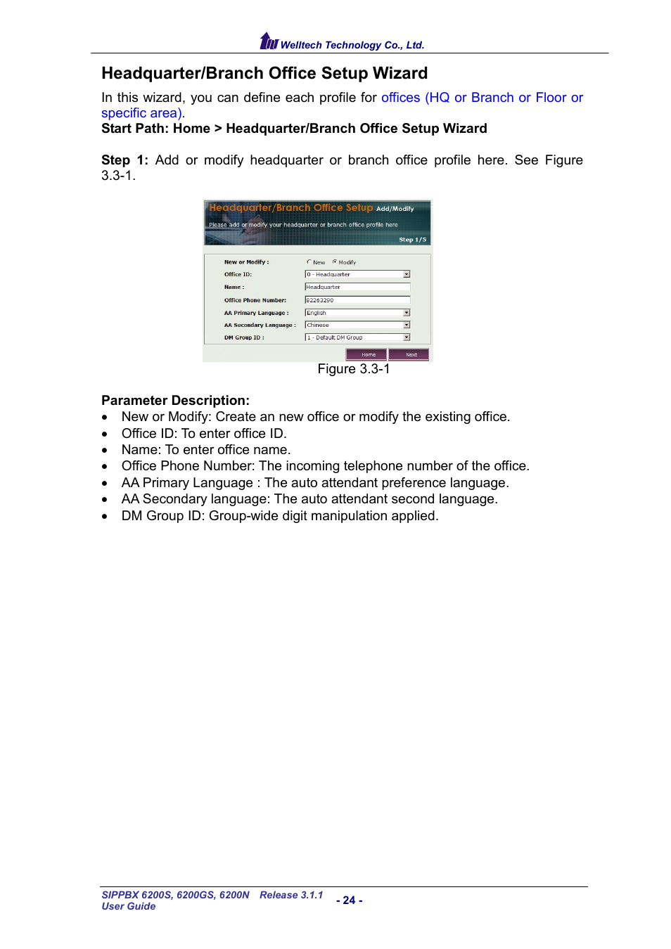Headquarter/branch office setup wizard, Eadquarter, Ranch | Ffice, Etup, Izard | Welltech SIPPBX 6200 V.3.1.1 User Manual | Page 24 / 214
