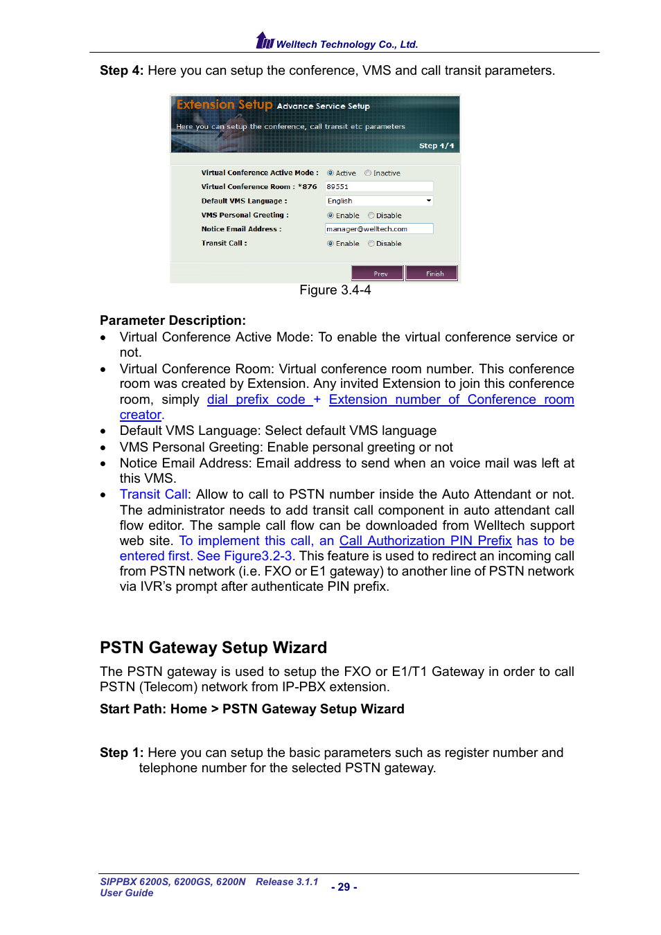 Pstn gateway setup wizard, Pstn, Ateway | Etup, Izard | Welltech SIPPBX 6200 V.3.1.1 User Manual | Page 29 / 214