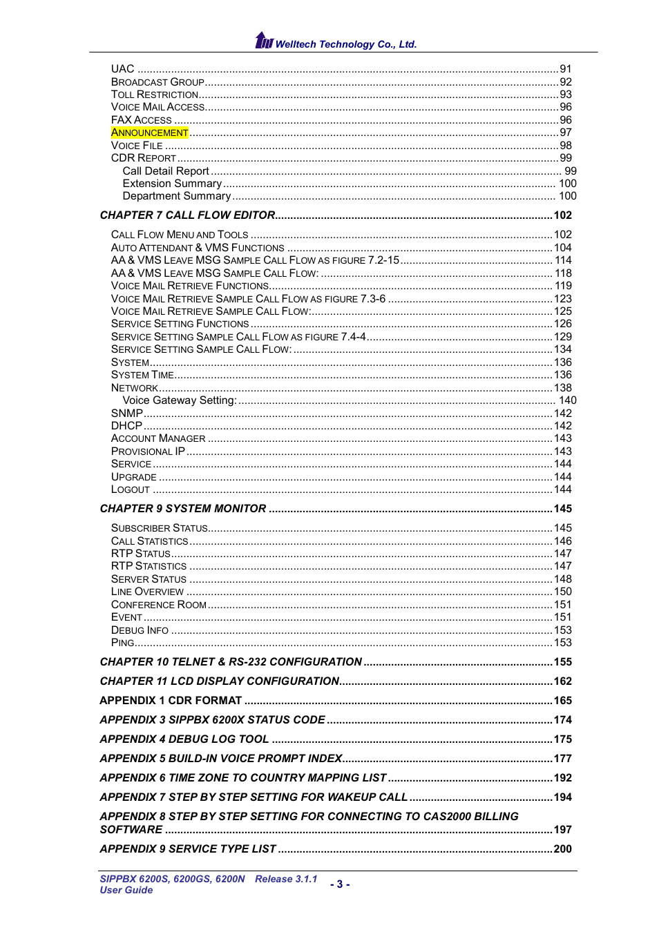 Welltech SIPPBX 6200 V.3.1.1 User Manual | Page 3 / 214