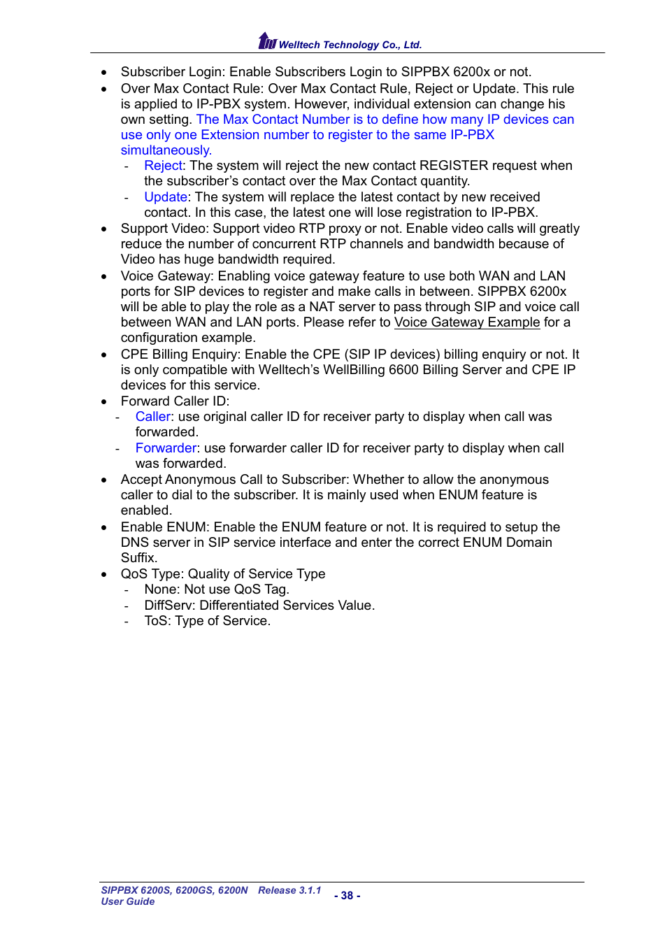 Welltech SIPPBX 6200 V.3.1.1 User Manual | Page 38 / 214