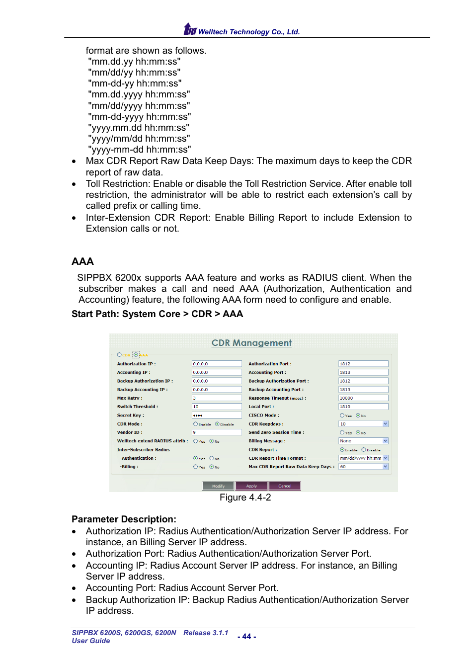 Welltech SIPPBX 6200 V.3.1.1 User Manual | Page 44 / 214