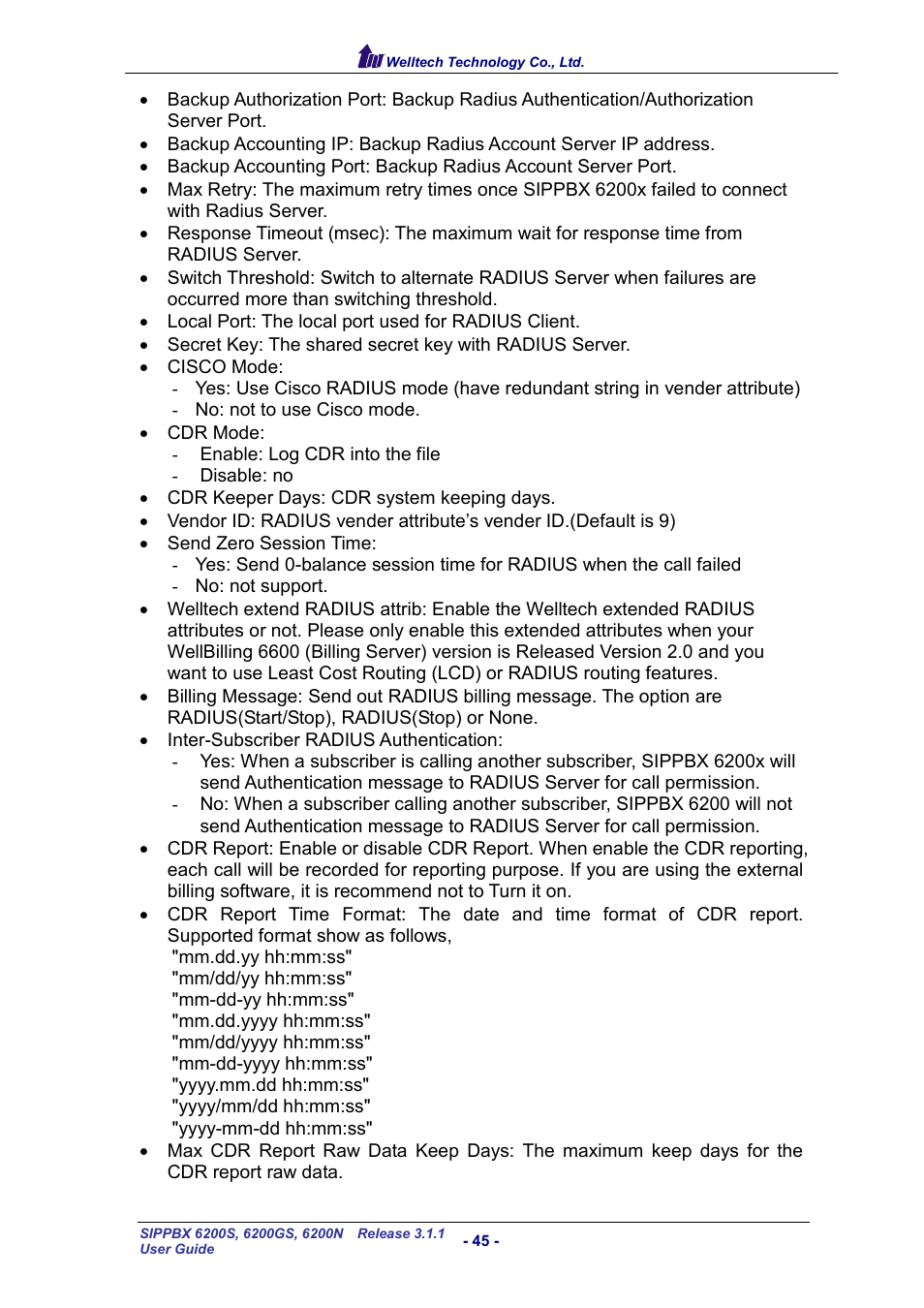 Welltech SIPPBX 6200 V.3.1.1 User Manual | Page 45 / 214