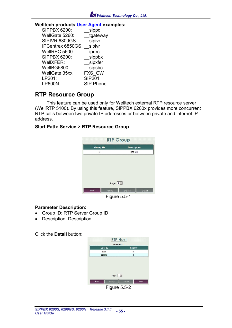 Rtp resource group, Esource, Roup | Welltech SIPPBX 6200 V.3.1.1 User Manual | Page 55 / 214