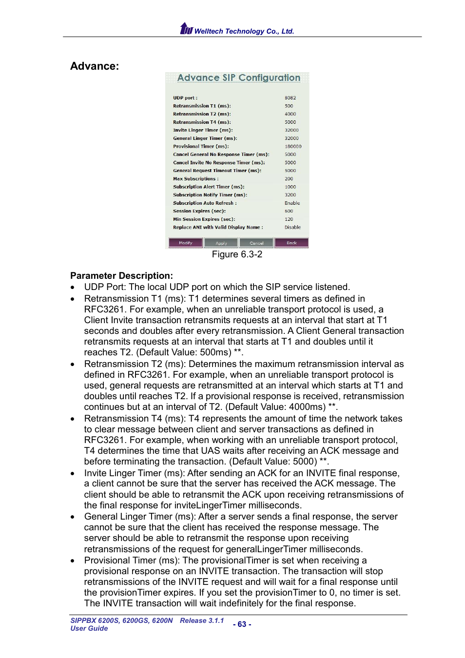 Advance | Welltech SIPPBX 6200 V.3.1.1 User Manual | Page 63 / 214