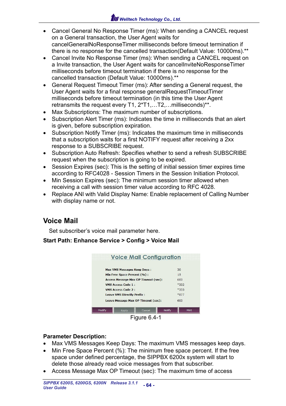 Voice mail, Oice | Welltech SIPPBX 6200 V.3.1.1 User Manual | Page 64 / 214