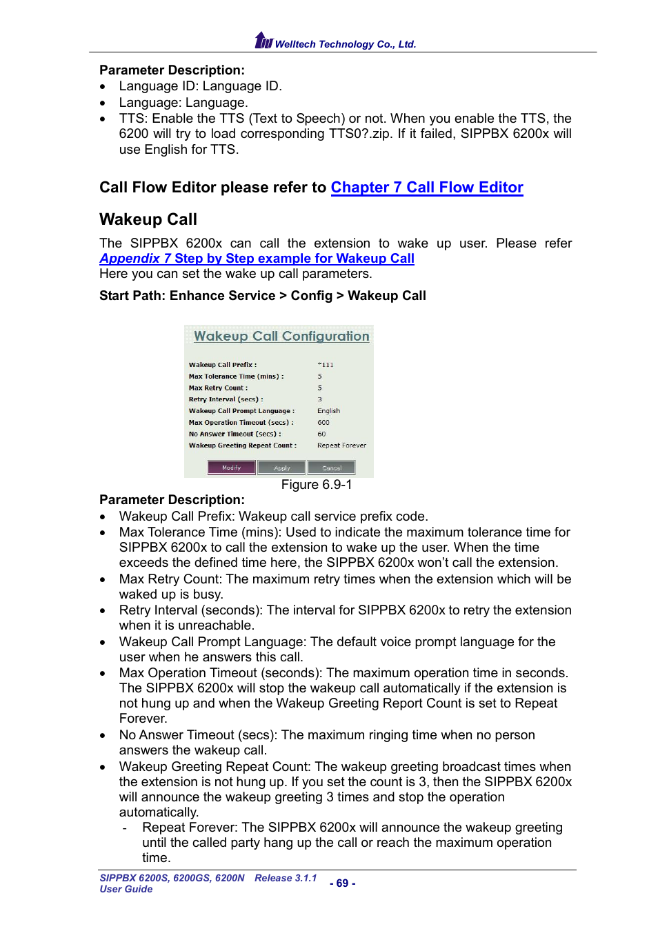 Wakeup call, Akeup | Welltech SIPPBX 6200 V.3.1.1 User Manual | Page 69 / 214