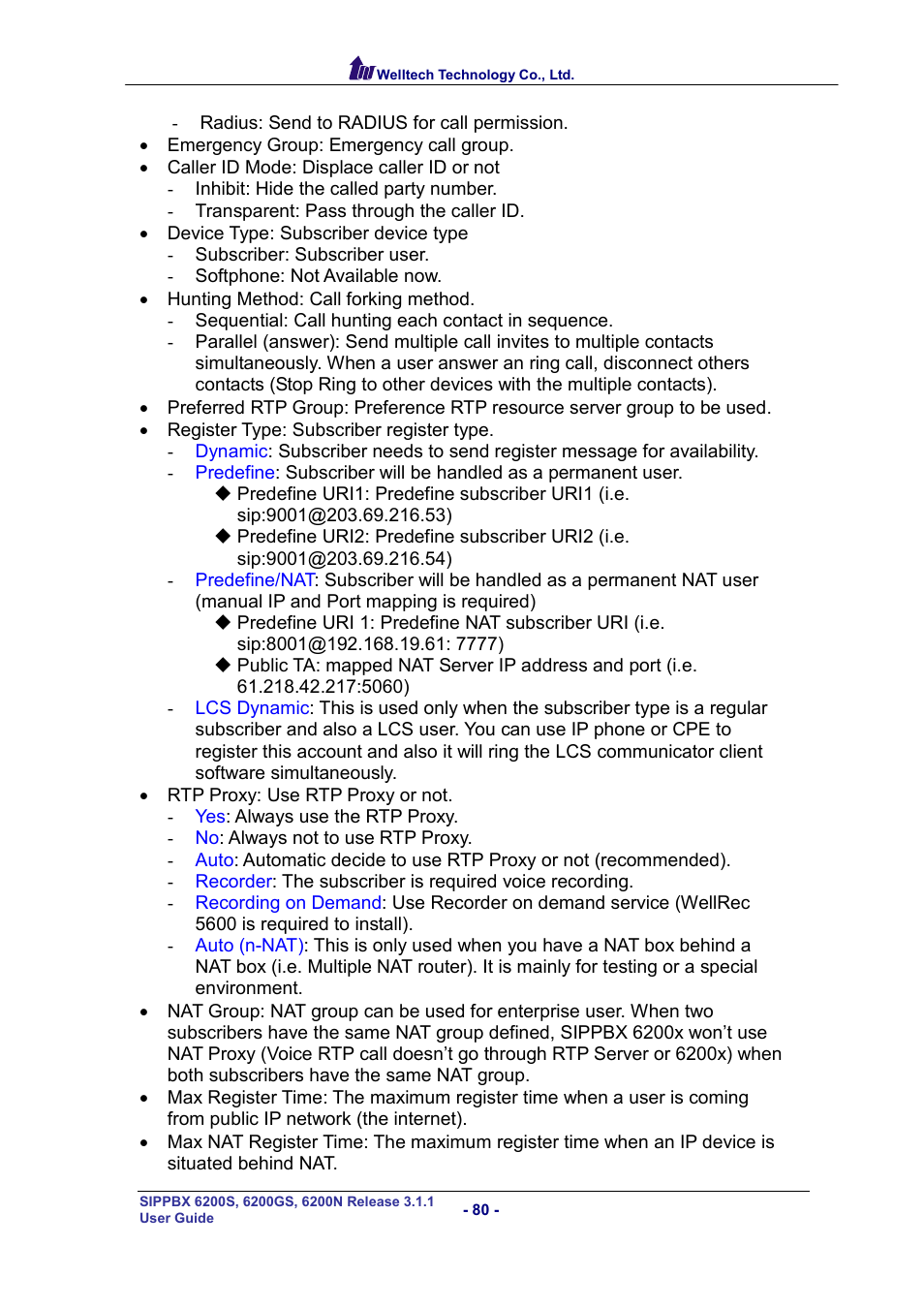 Welltech SIPPBX 6200 V.3.1.1 User Manual | Page 80 / 214